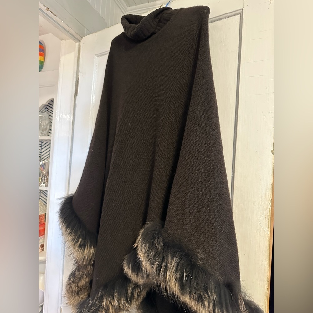 Fur edged poncho- feels like real fur but faux